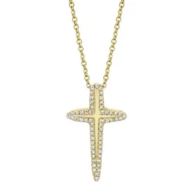 14KT GOLD 0.13 CTW DIAMOND OUTLINE CROSS NECKLACE