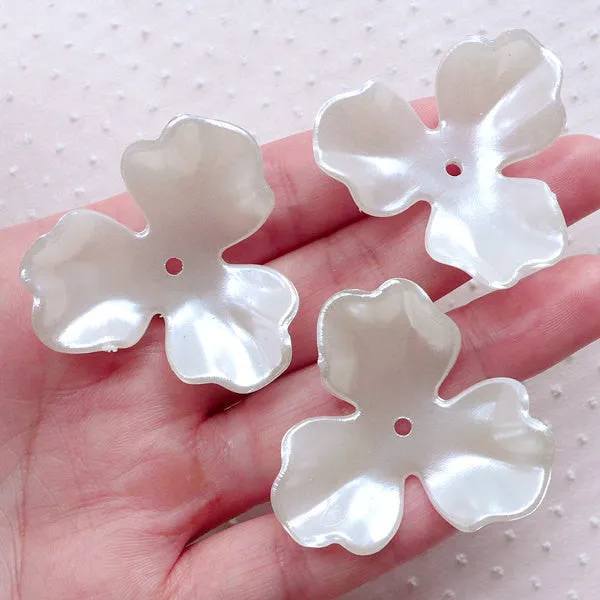 ABS Pearl Flower Cup / Large Petal Cabochon / Ivory Flower Beads / Pearlised Flower Cap (6pcs / 39mm / Cream White) Hair Bow Centers PES98