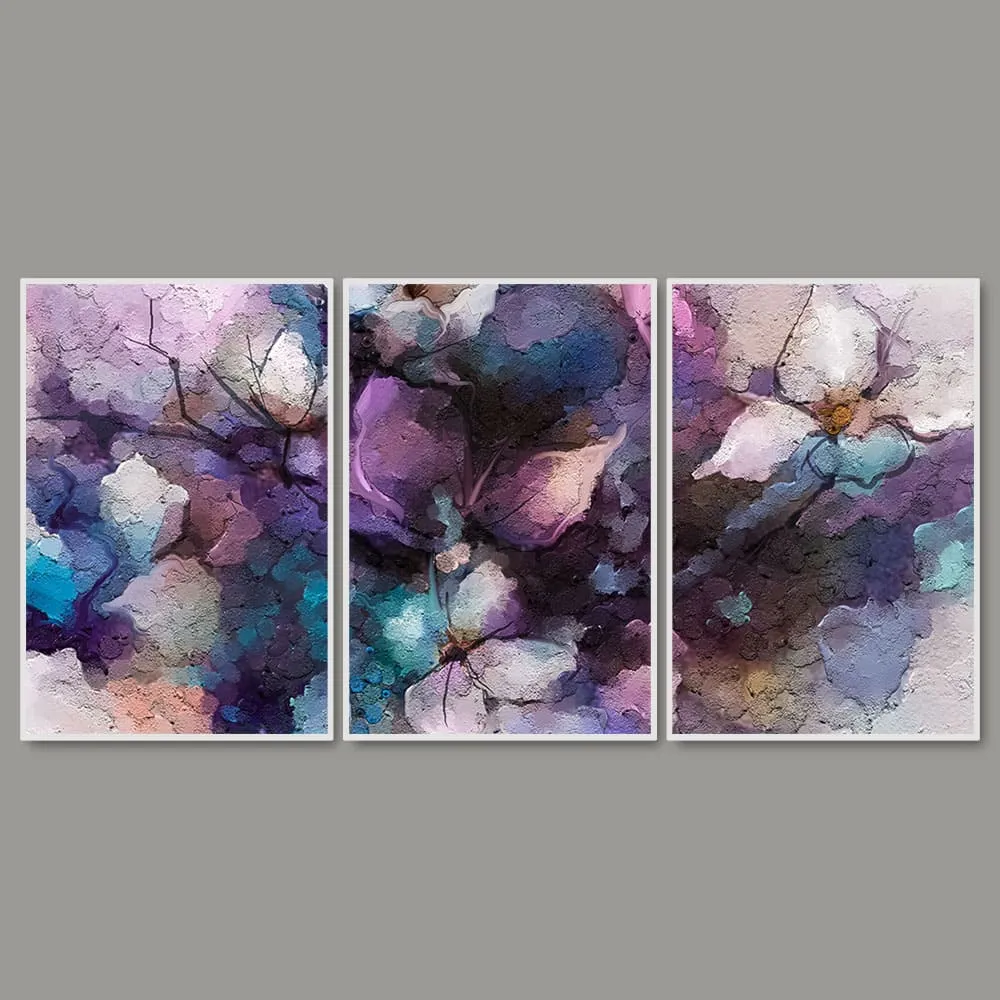 Abstract Purple Ethereal Flora Floating Canvas Wall Painting Set of Three