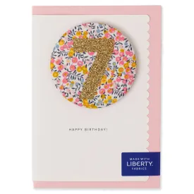 Age 7 Badge Greetings Card in Wiltshire Bud Liberty Print by The Charming Press