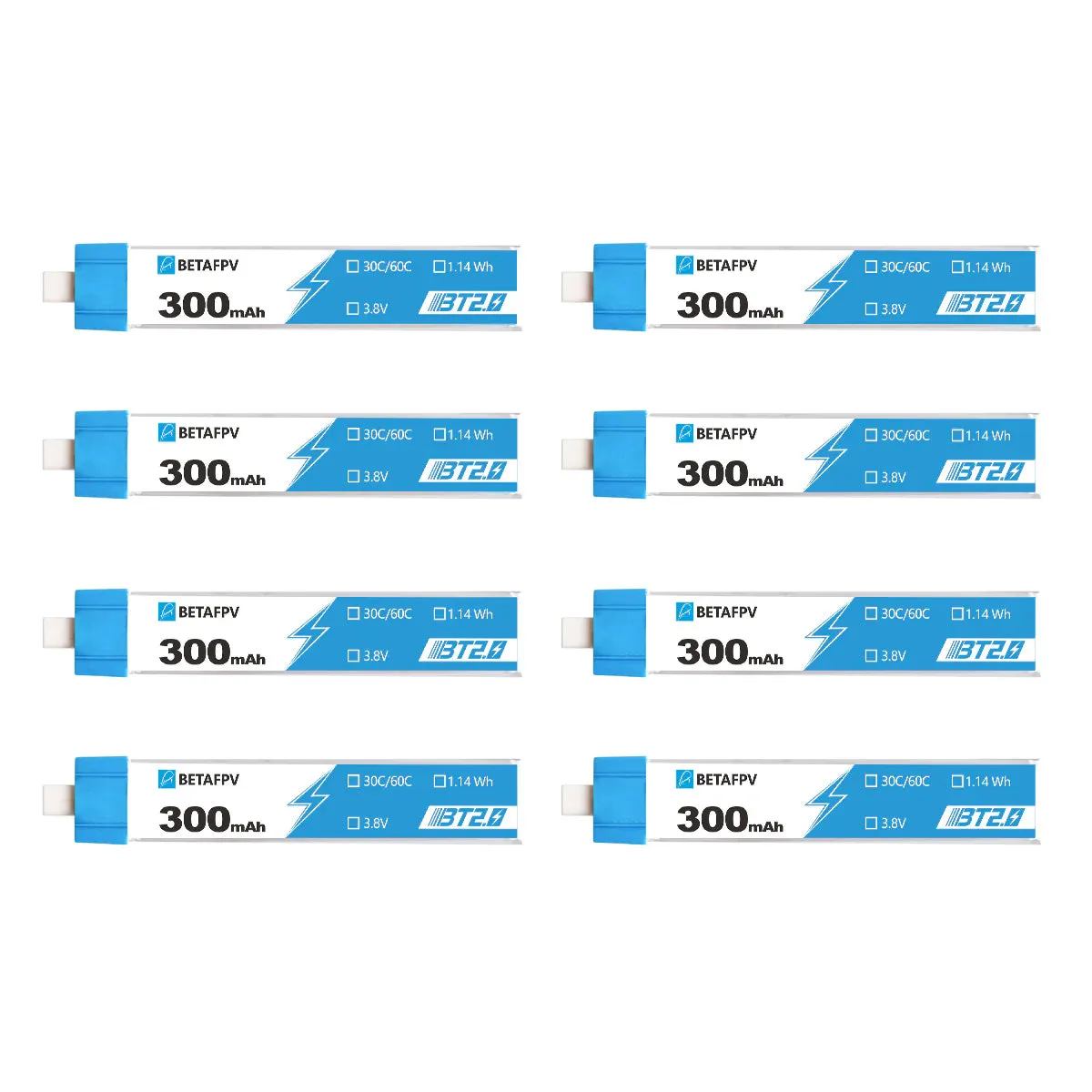 BetaFPV BT2.0 300mAh 1S 30C Lipo Battery (8pcs) [DG]