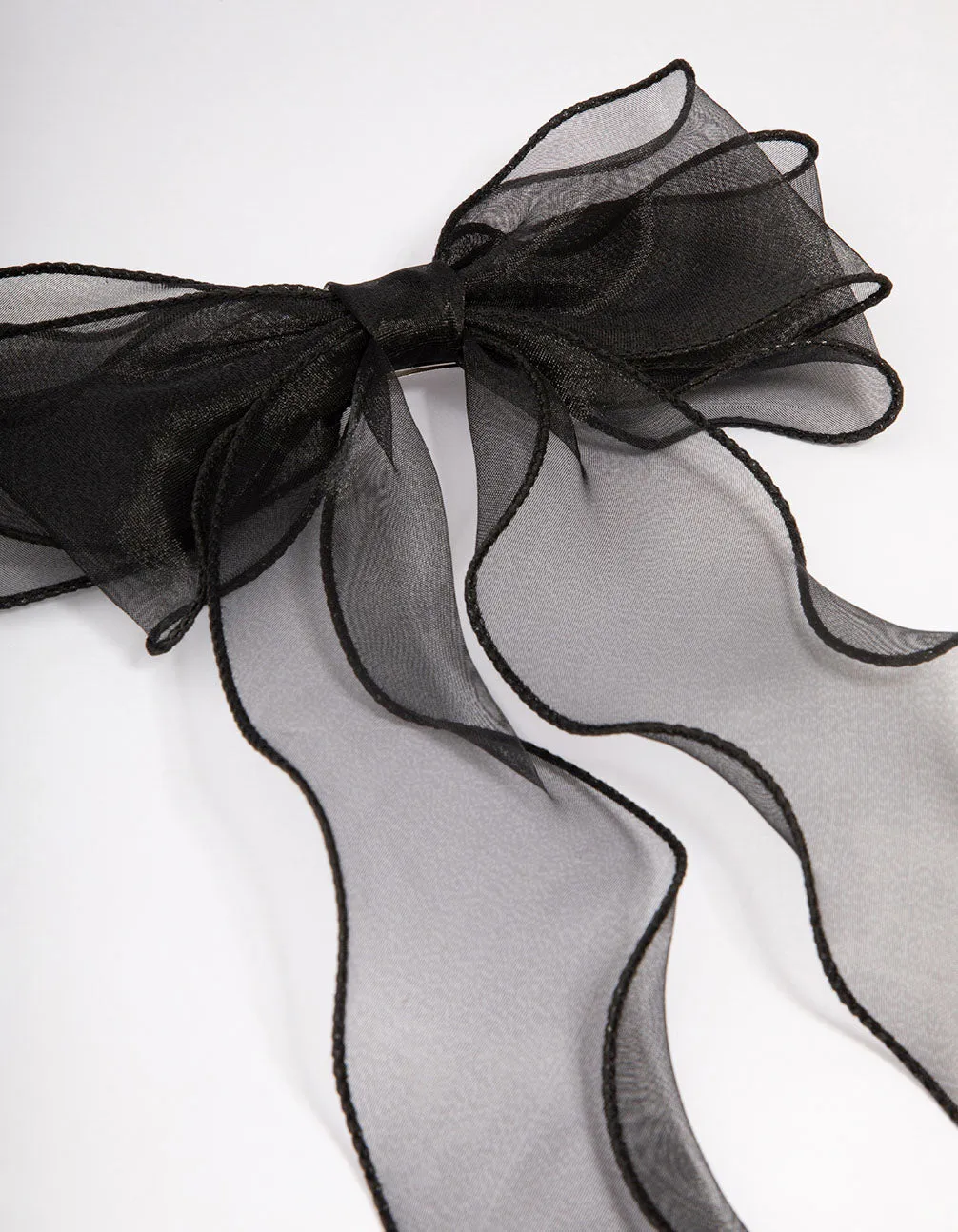 Black Fabric Organza Curl Hair Bow Clip