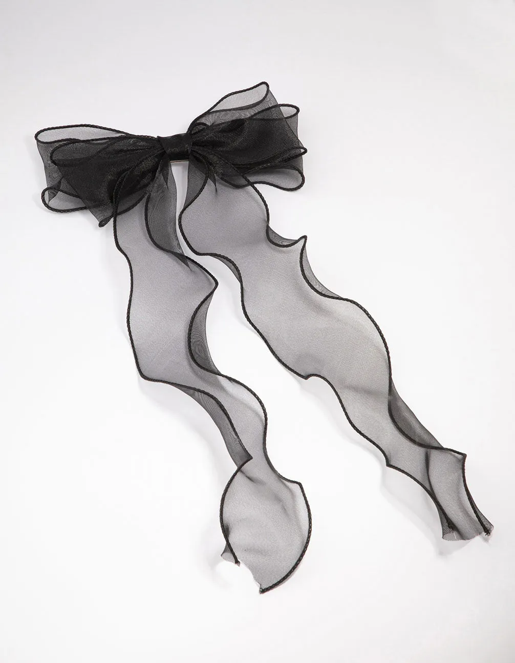 Black Fabric Organza Curl Hair Bow Clip