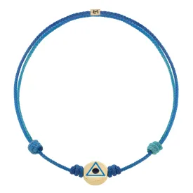 Blue Enameled Light Of The Majestic Gold Disk on Cord Bracelet