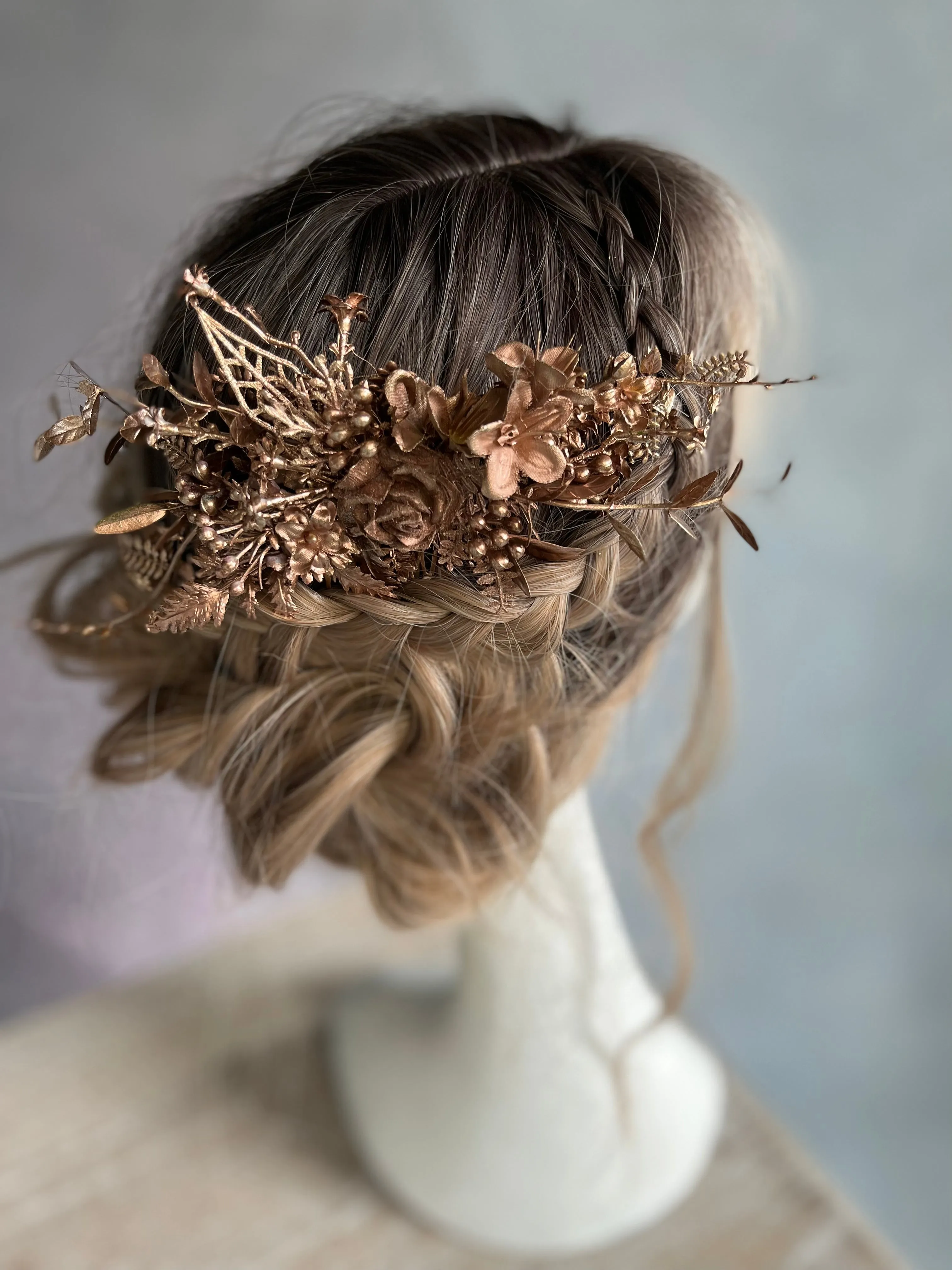 Bronze flower hair comb