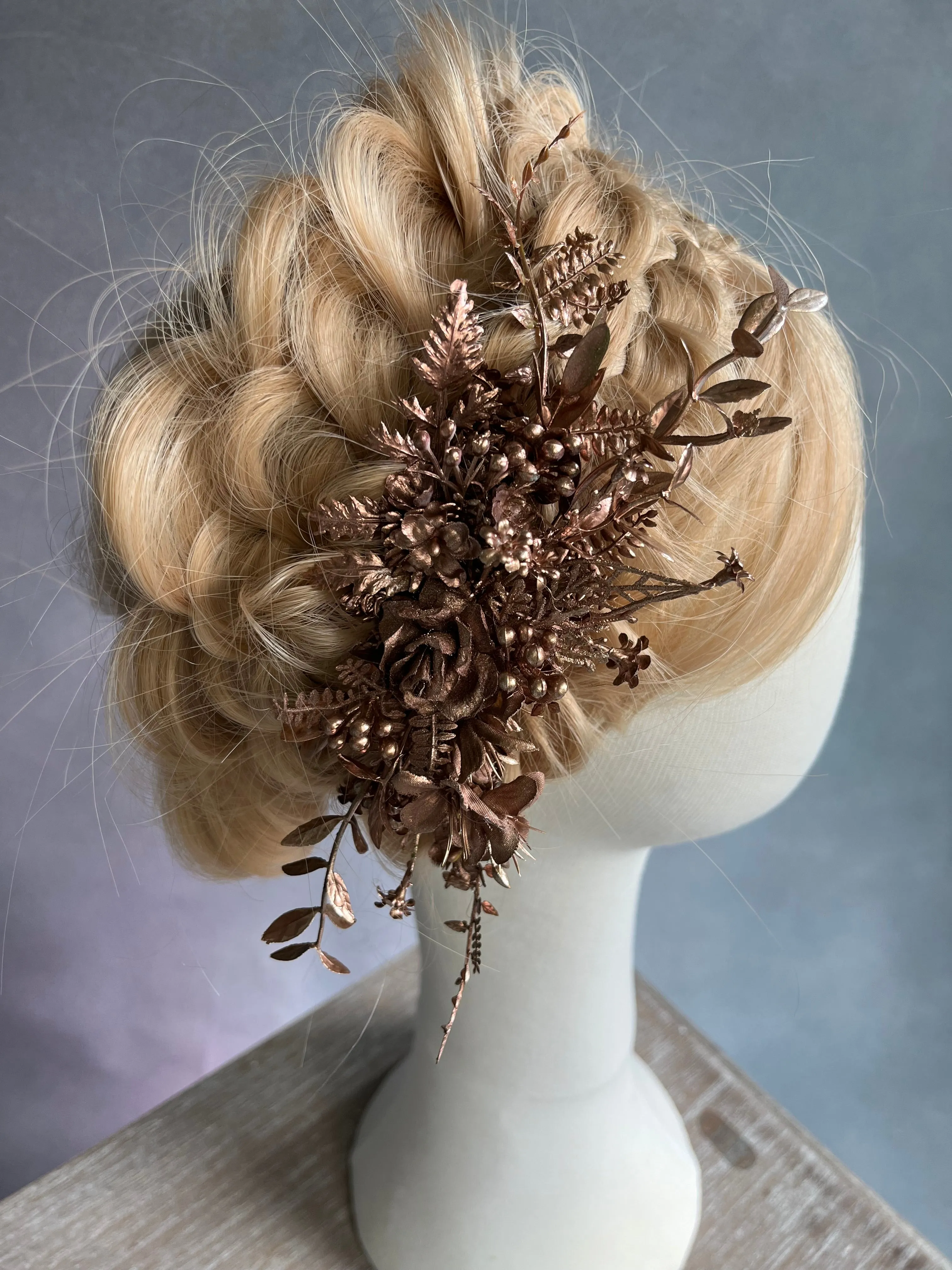 Bronze flower hair comb