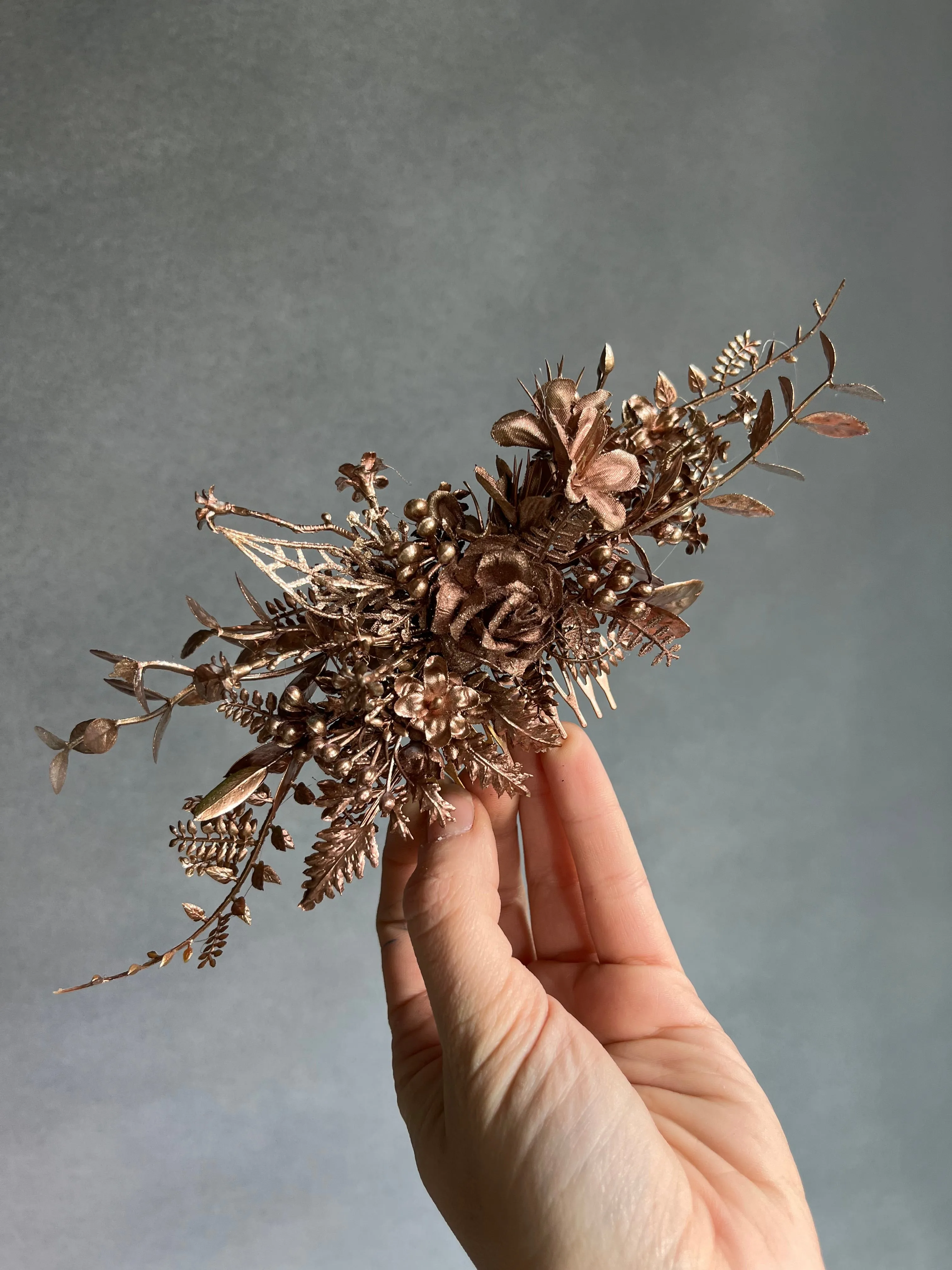 Bronze flower hair comb