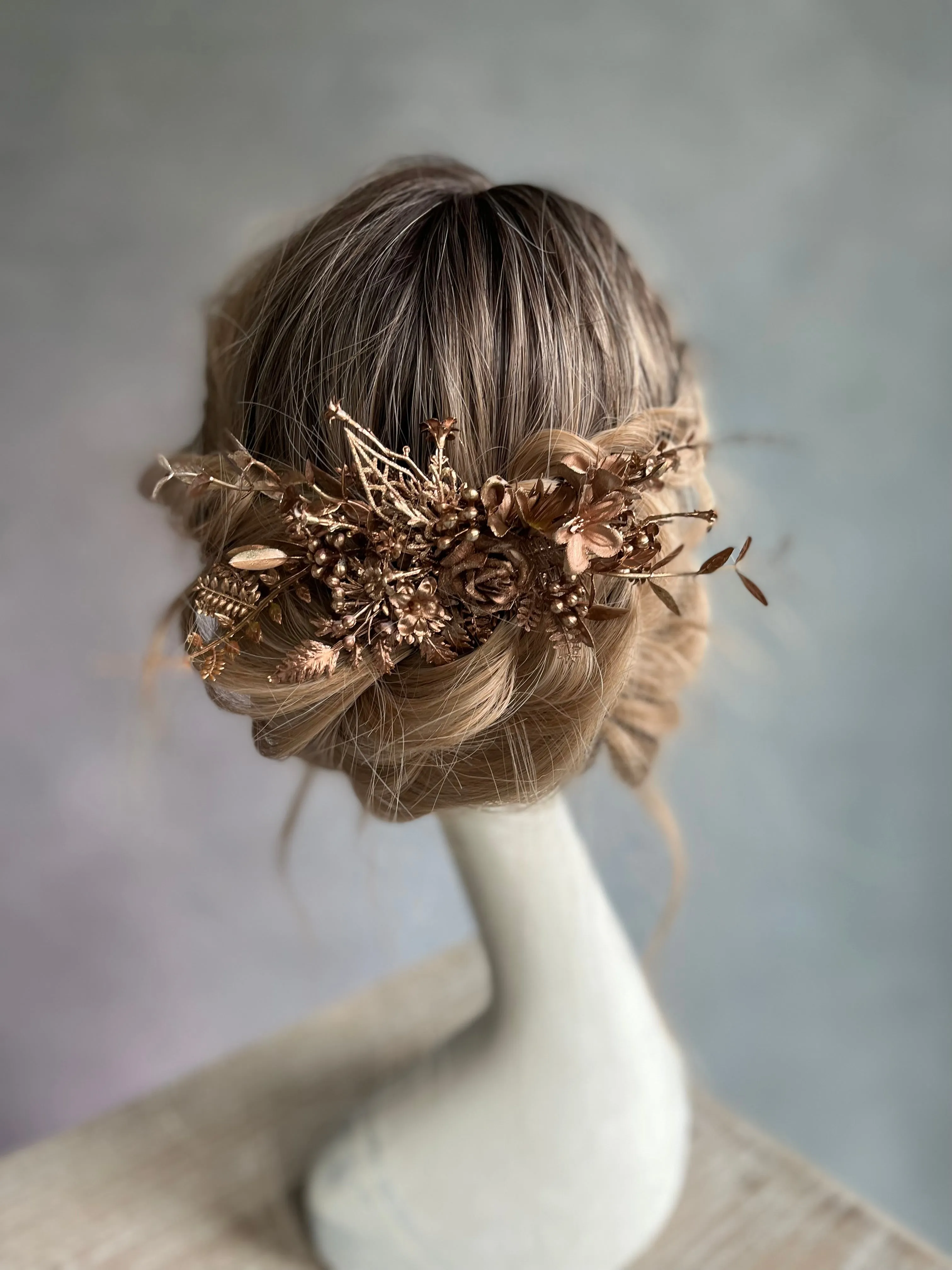 Bronze flower hair comb