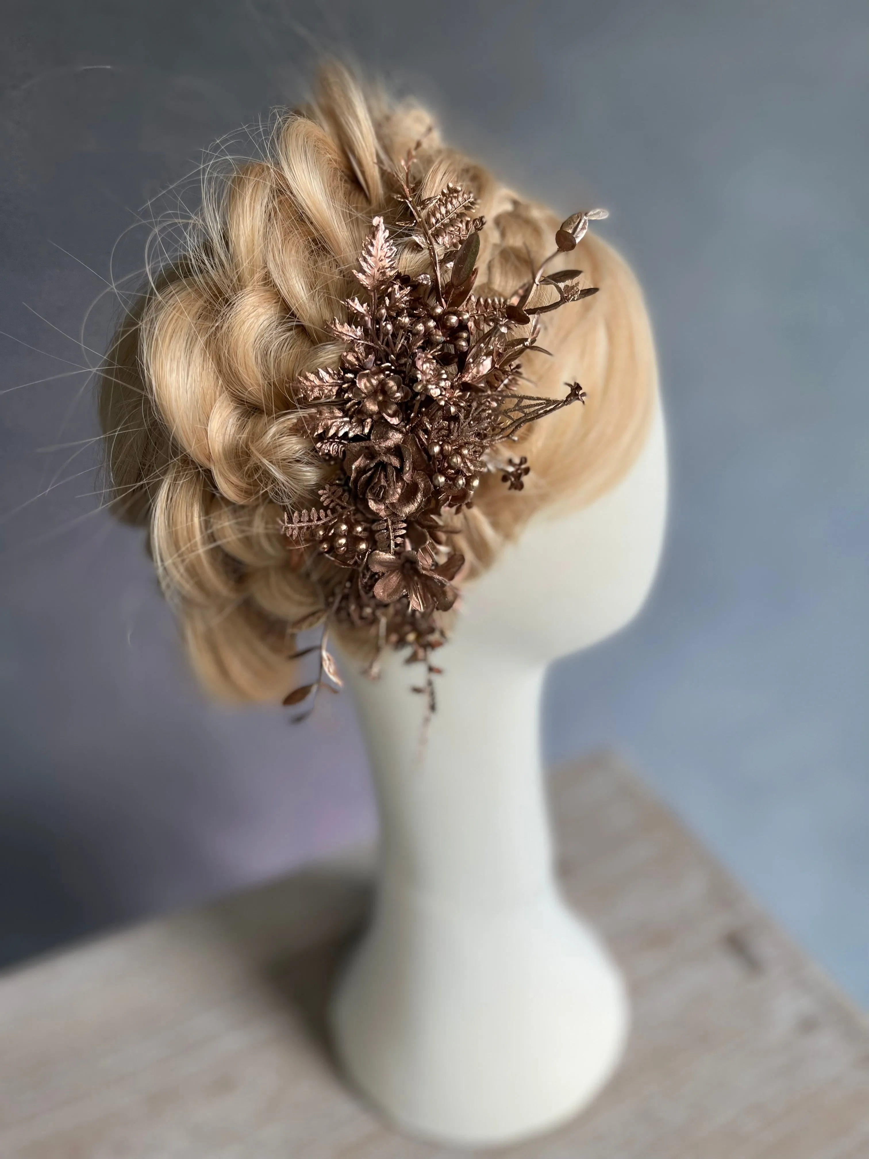 Bronze flower hair comb