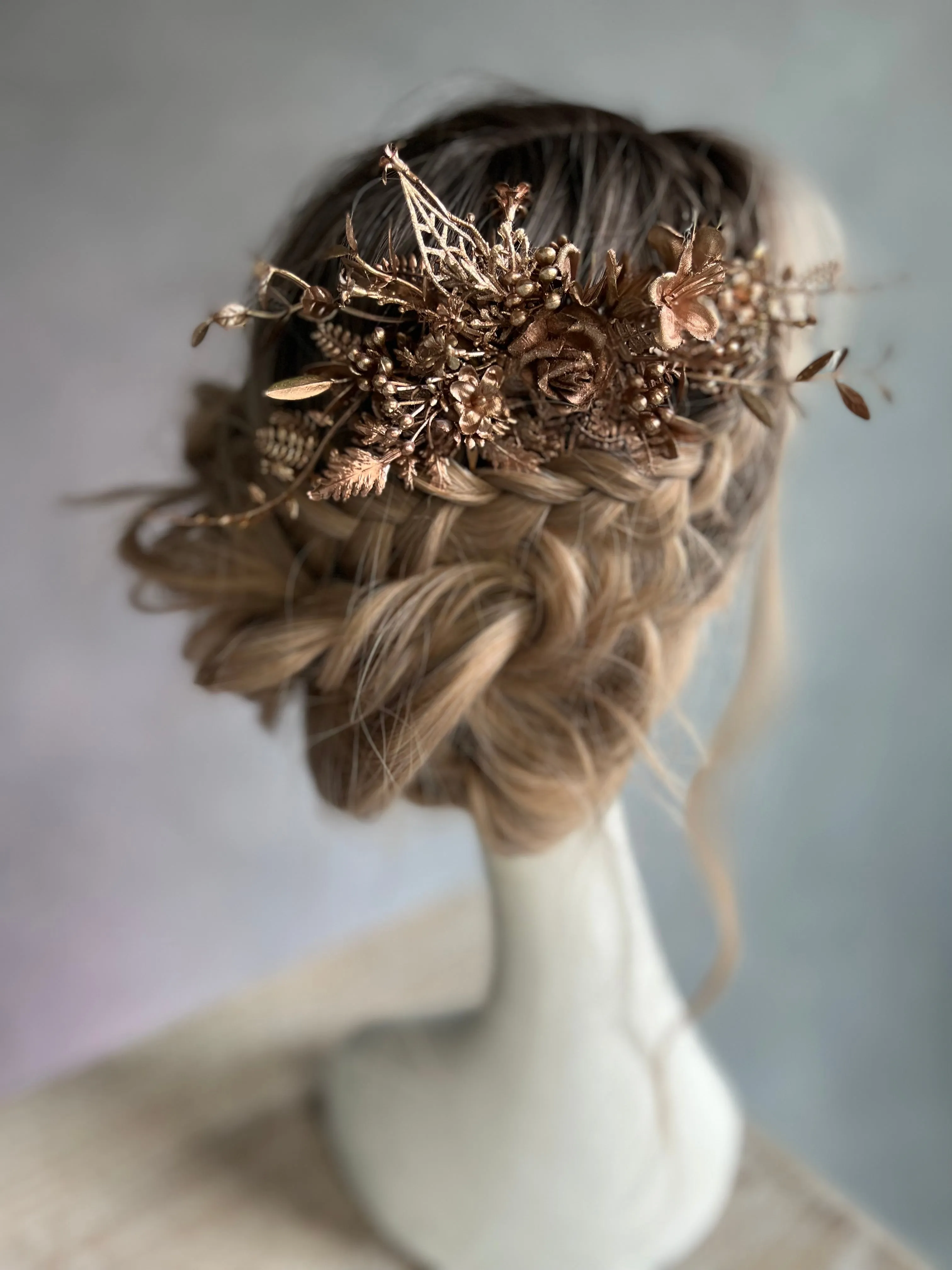 Bronze flower hair comb