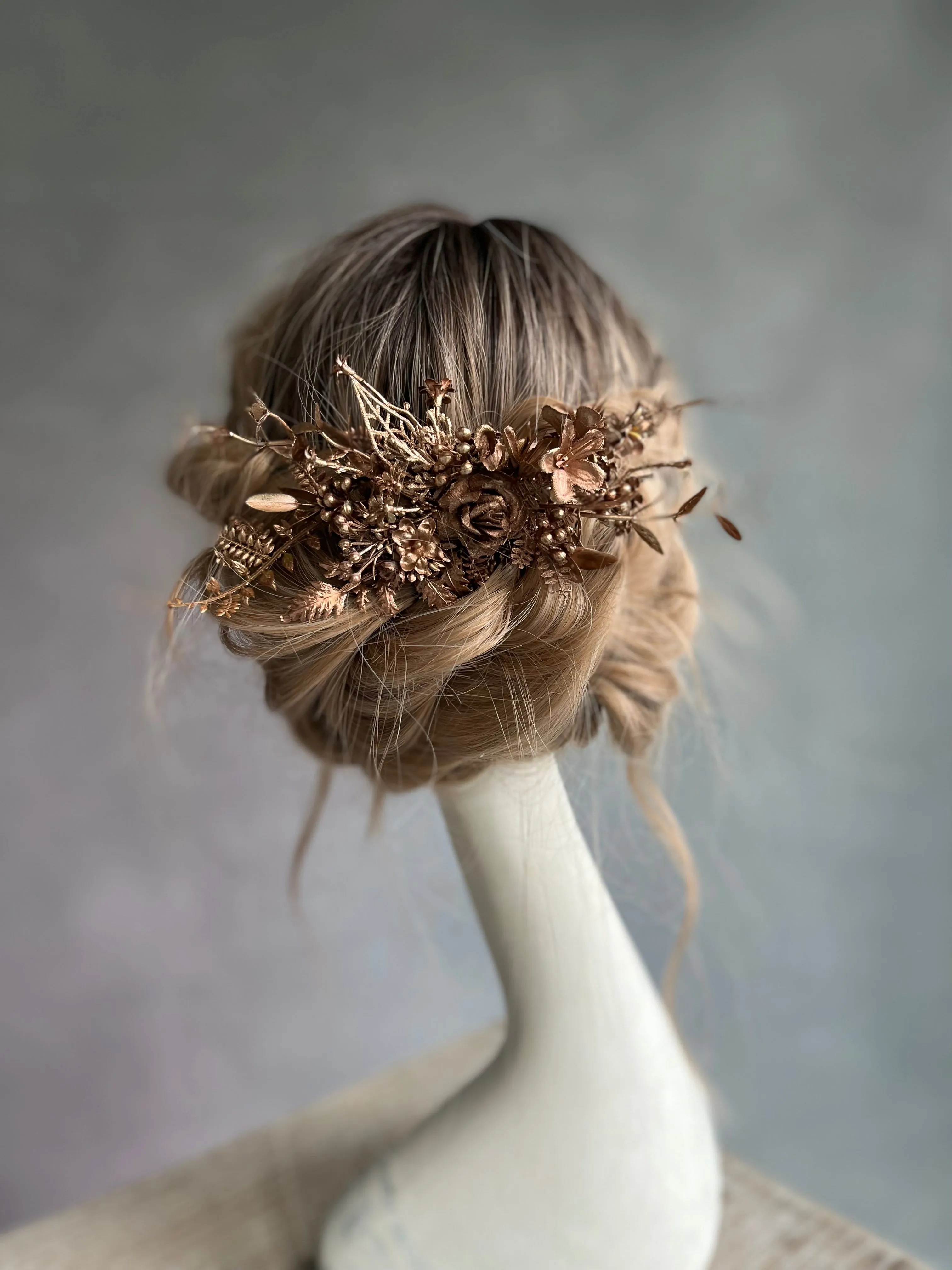 Bronze flower hair comb