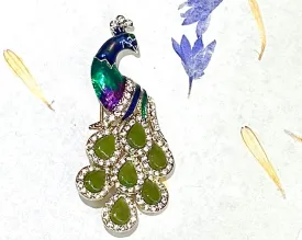 Canadian BC Jade Peacock Brooch / Pin Gold Colour