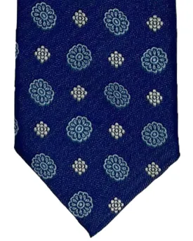 Canali Silk Tie Navy Blue White Floral