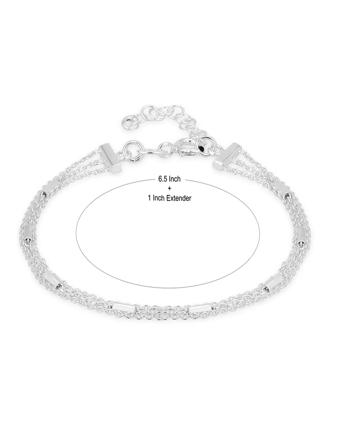 Carlton London 925 Sterling Silver Silver Rhodium Plated  Multistranded Bracelet