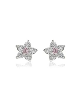 Carlton London Pink 925 Sterling Silver Rhodium Plated Cz Floral Stud Earring