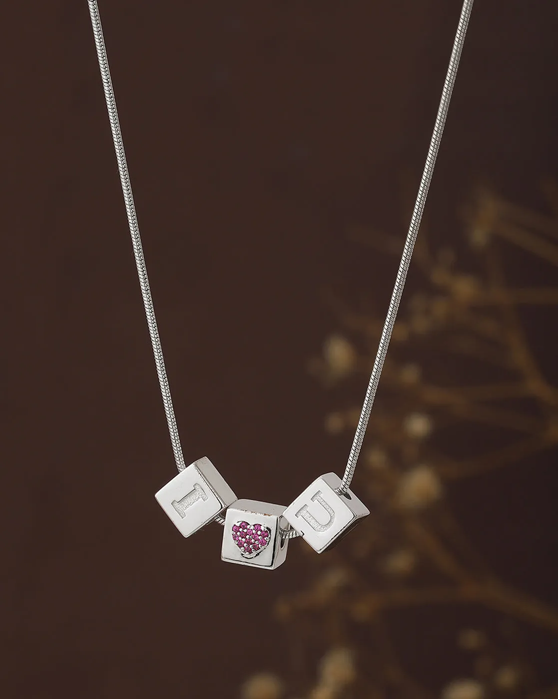 Carlton London Pink Toned With Rhodium Plated Ingrave Textured With Zirconia Necklace