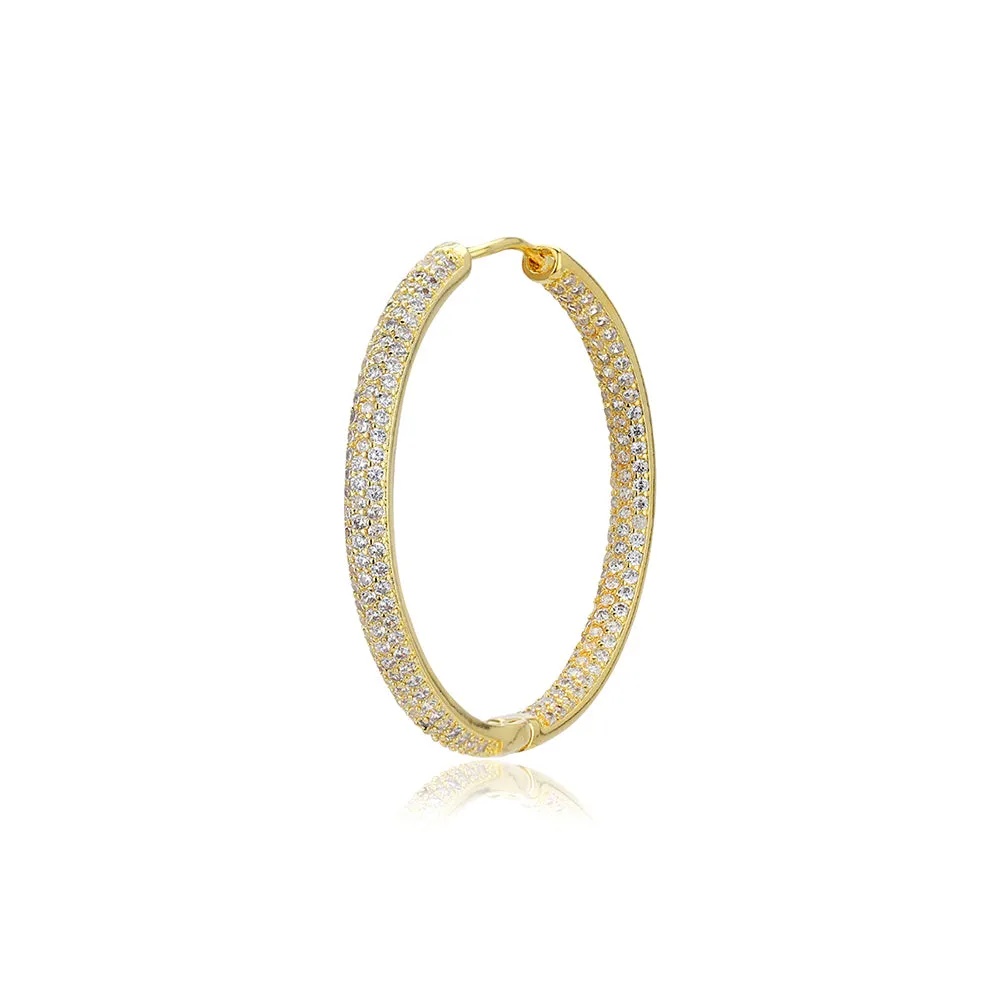 Carlton London Premium Jwlry-Gold Toned Cz Studded Gold-Plated Circular Handcrafted Hoop Earrings Fje4142