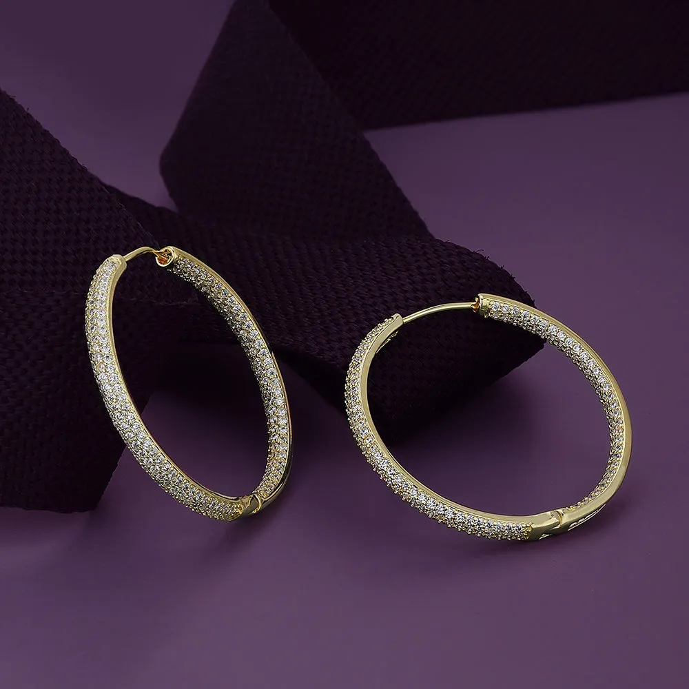 Carlton London Premium Jwlry-Gold Toned Cz Studded Gold-Plated Circular Handcrafted Hoop Earrings Fje4142