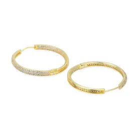 Carlton London Premium Jwlry-Gold Toned Cz Studded Gold-Plated Circular Handcrafted Hoop Earrings Fje4142