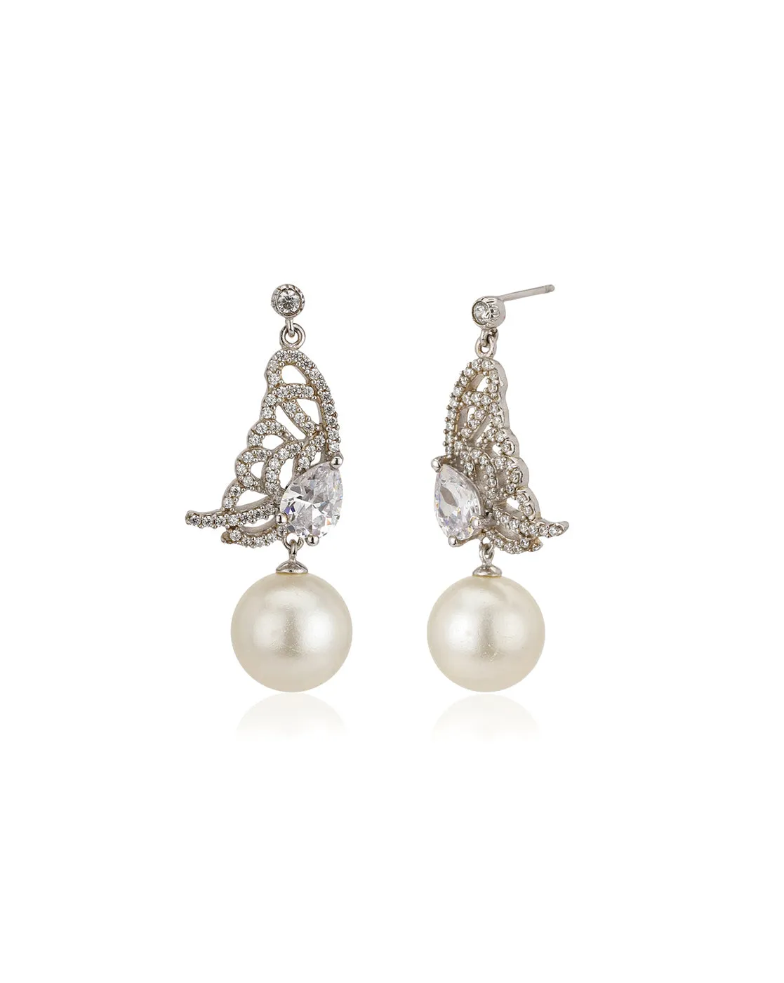 Carlton London Rhodium Plated Contemporary Drop Earring With Dangling Pearl