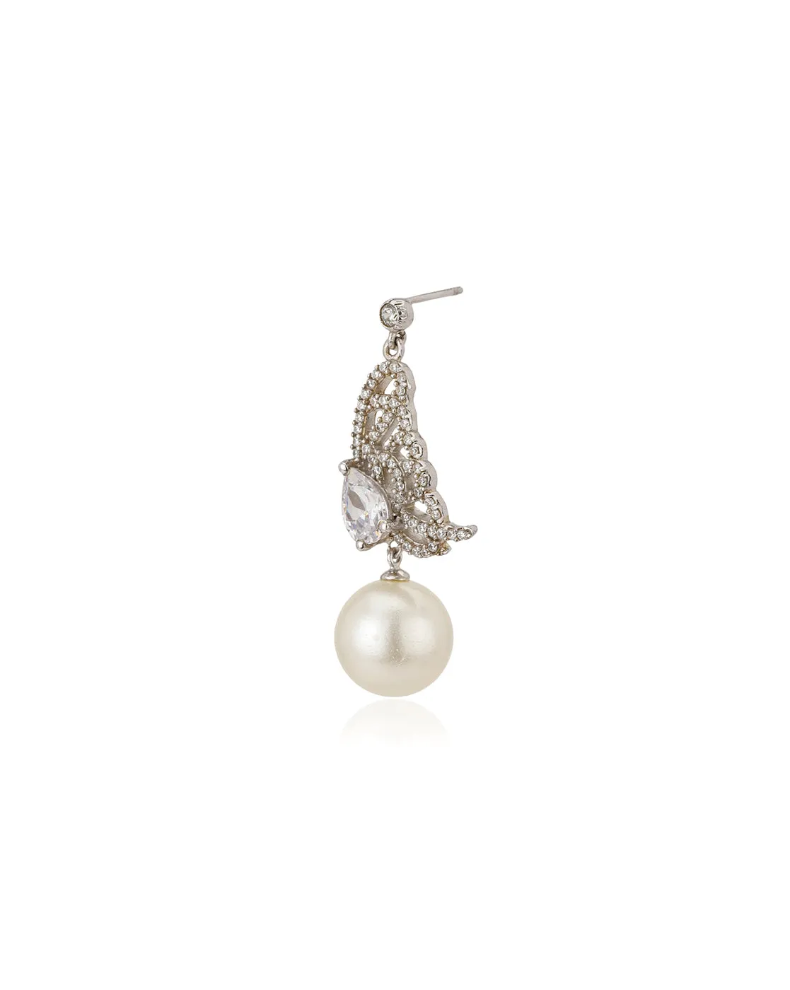 Carlton London Rhodium Plated Contemporary Drop Earring With Dangling Pearl