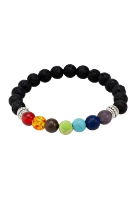 Chakra Mens Beaded Black Lava Bracelet