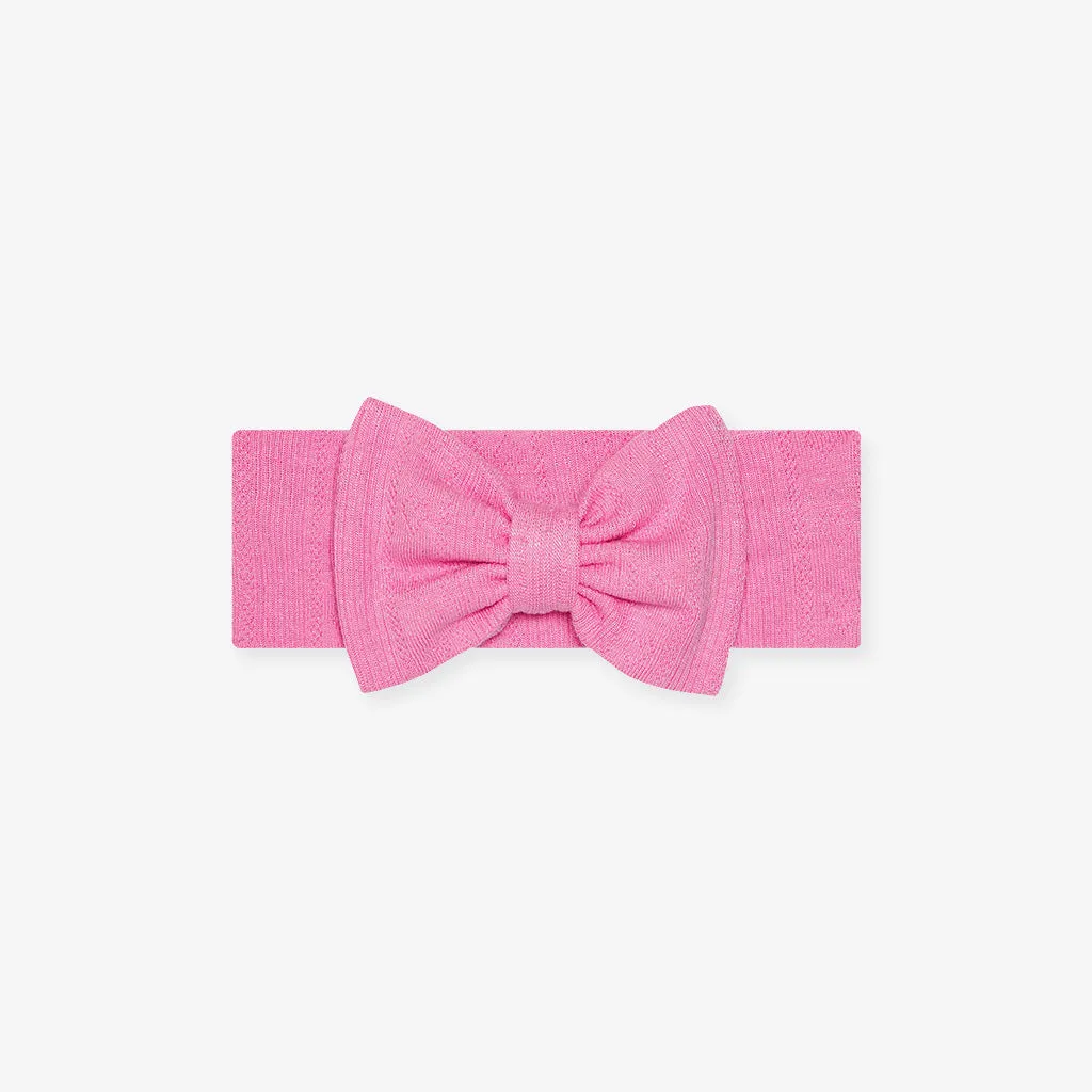 Luxe Pink Pointelle Bow Headwrap for Stylish Cruising