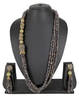 Designer Handmade Semi Precious Iolite Blue Uncut Beads Necklace Set For Ladies