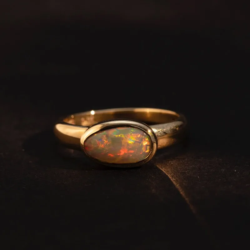 Ellipse Asymmetric Ring, Black Opal, 9kt Yellow Gold