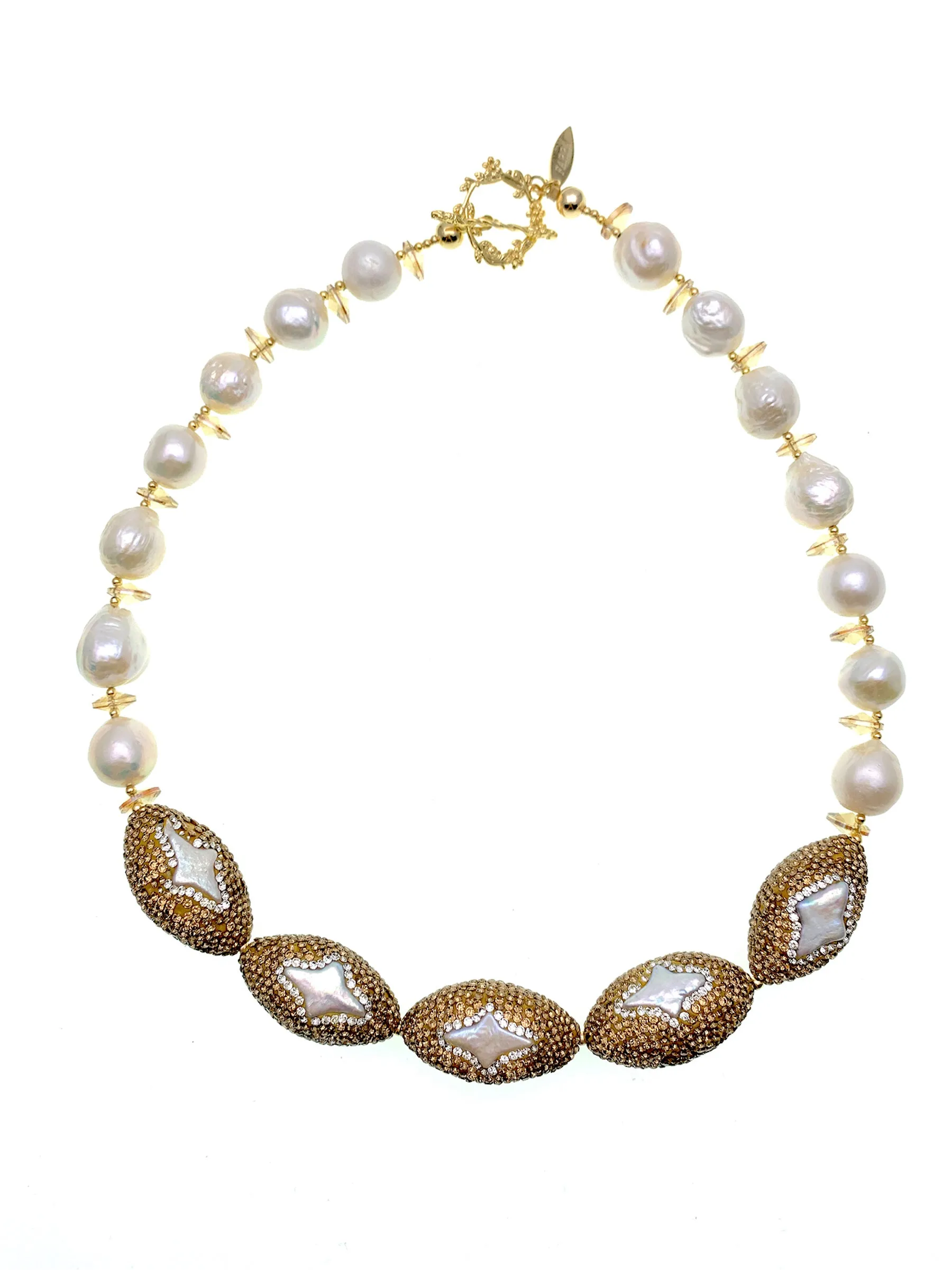 Irregular Freshwater Pearls with Rhinestone Statement Necklace FN033