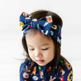 Navy Alphabet Friends Luxe Bow Headband