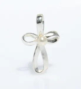 Pearl Ribbon Cross Sterling Silver Pendant