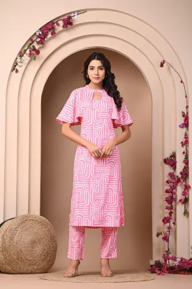 Rayon Elegant Kurtis Pant Set In Pink & Yellow