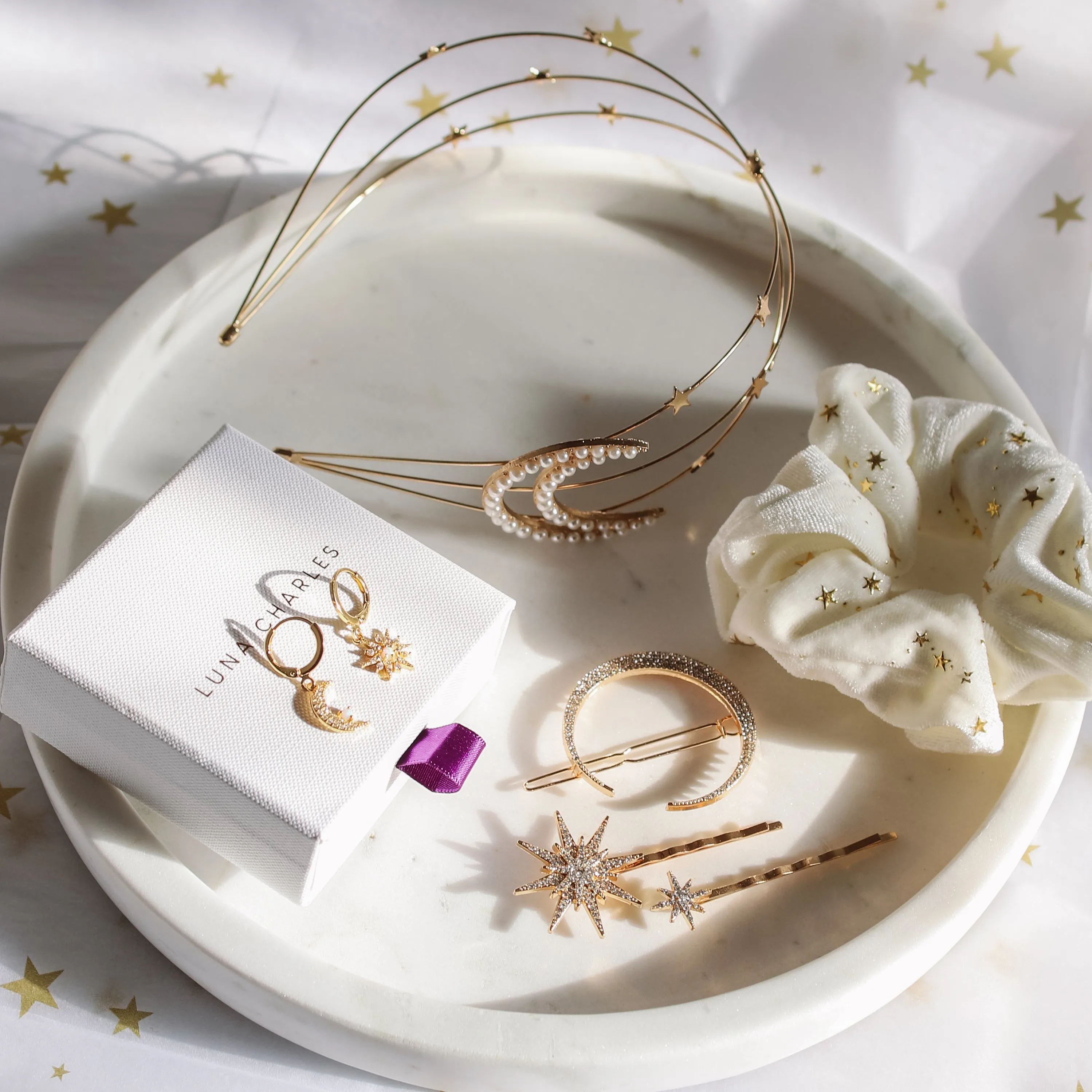 The Luna Charles Ultimate Bundle | Earrings & Hair Accessories | Gold